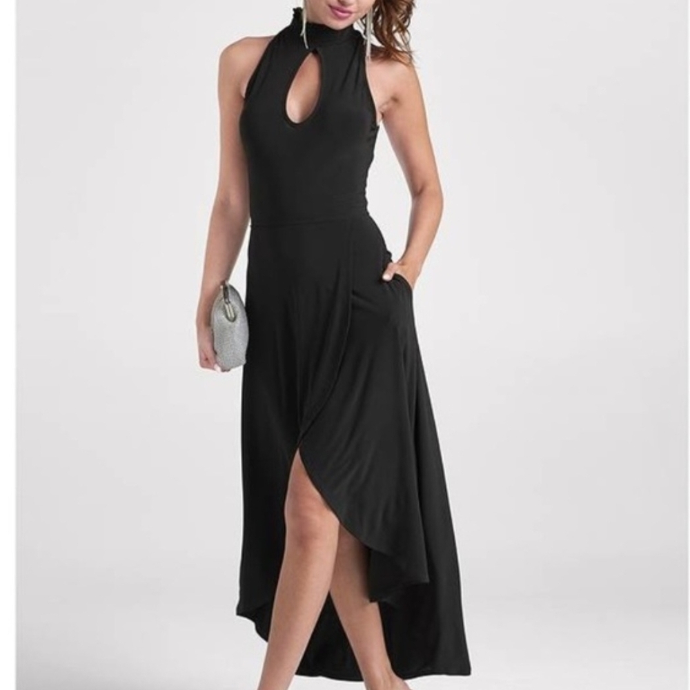 Venus Elegant Black Halter Maxi Dress
